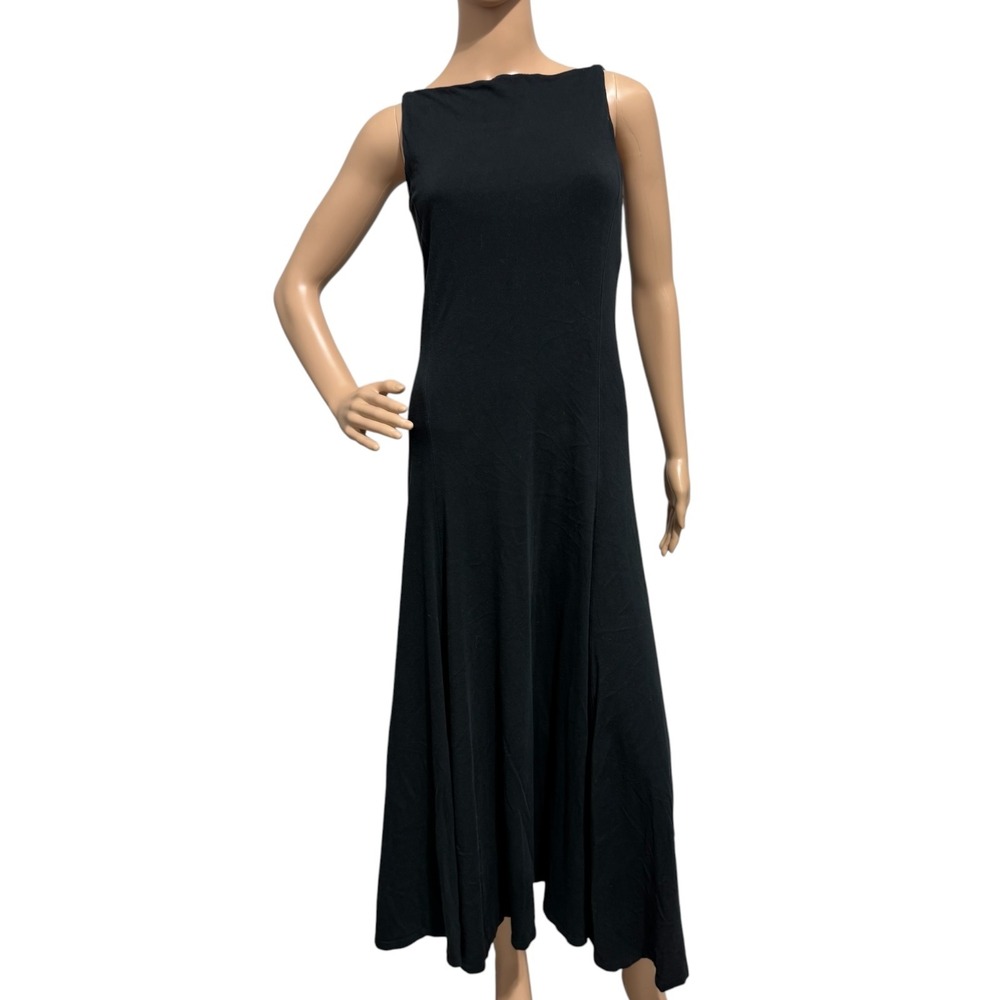 Ralph Lauren Black Cotton Sleeveless V-Back Flare Maxi Dress Small - Picture 3 of 10